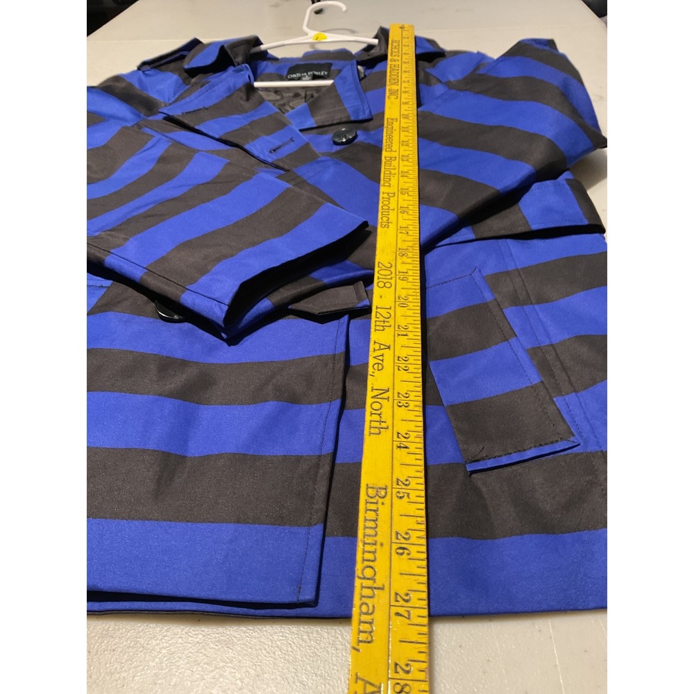 Cynthia Rowley Blue Black Stripe Trench Coat Women's Size L Double Breasted - Picture 3 of 9
